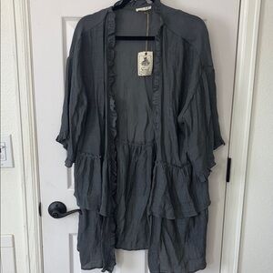 Easel Gray Kimono with Ruffle Details